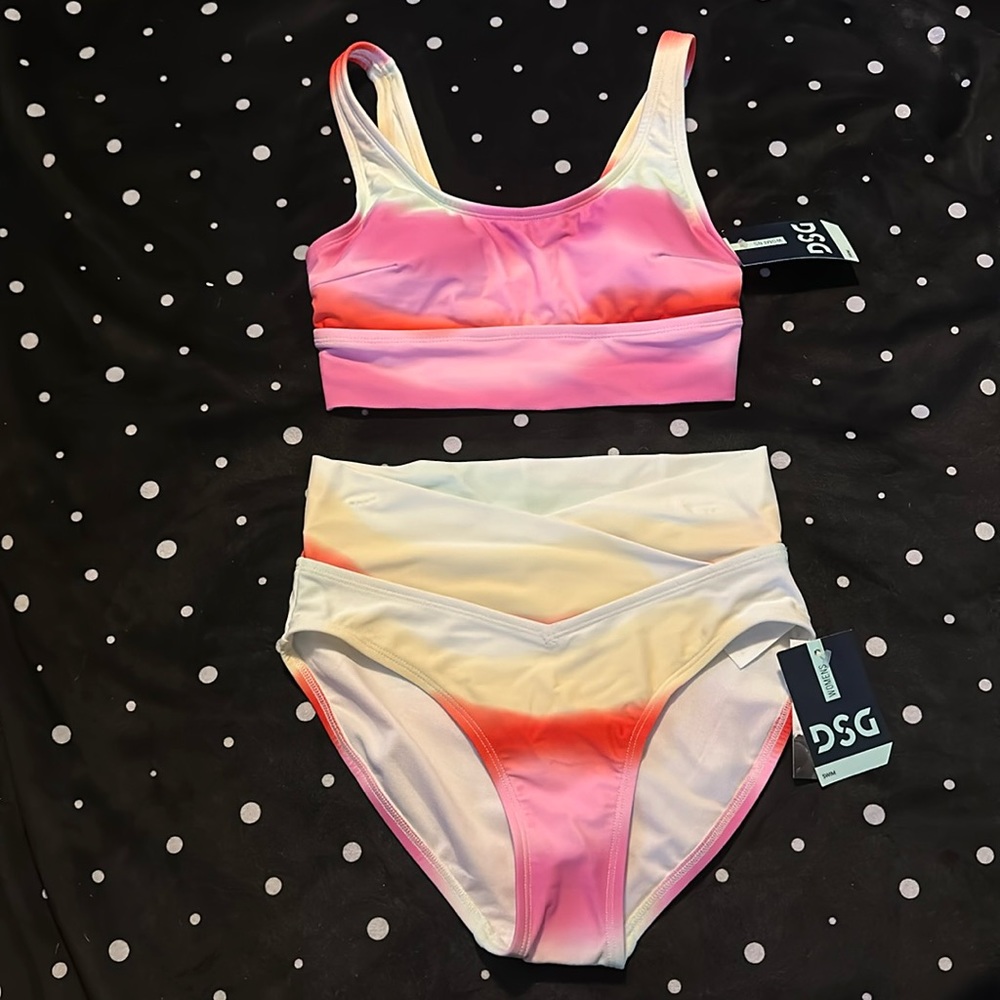 DSG NEW WAVE PRINTED BIKINI: PINK/YELLOW: NEW WITH TAGS: SIZE XS